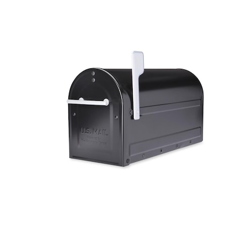Architectural Mailboxes Boulder Post Mount Mailbox with Premium Silver Handle & Flag - Black - Large AR23214